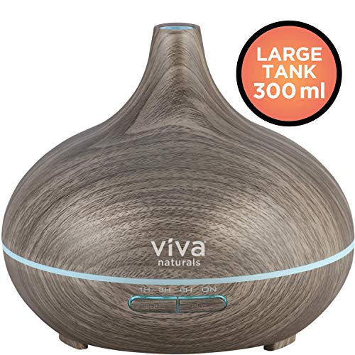 Product Cover Aromatherapy Essential Oil Diffuser (300 ml) - Ultrasonic Whisper Quiet Technology Humidifier with Adjustable Cool Mist Setting for Home Scents, Automatic Shut Off and Changeable LED Lights (Ash Grey Wood Grain)