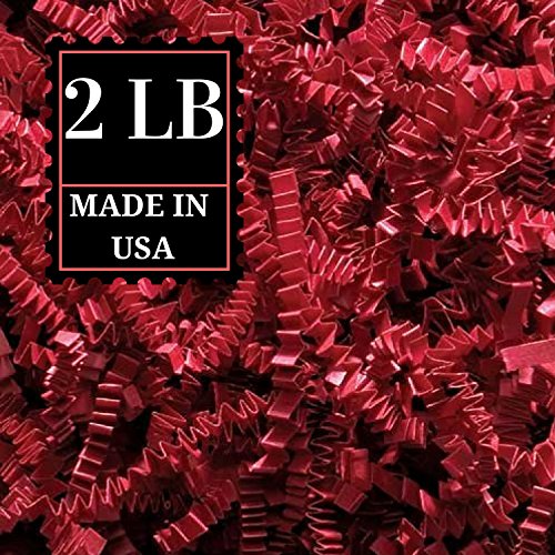 Product Cover Crinkle Cut Paper Shred Filler for Packing and Filling Gift Baskets, Natural Craft Bedding in Brown Kraft Red Pink and White ... (2 LB, RED)