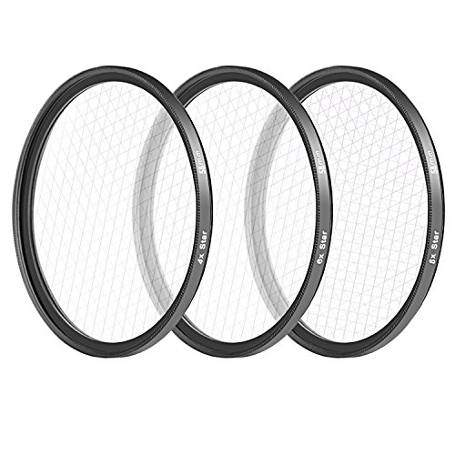 Product Cover Neewer 58MM 3 Pieces Points Star Lens Filters Kit for Canon EOS Rebel T6i T6 T5i T5 T4i T3i SL1 DSLR Camera, Includes 4 / 6 / 8 Points Star Filter, Made of HD Glass and Aluminum Frame Materia (Black)