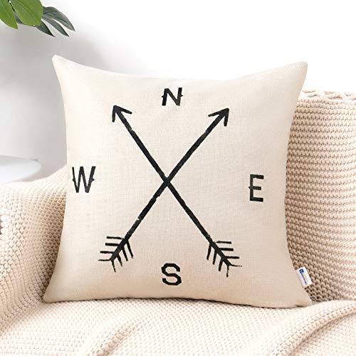Product Cover Anickal Arrow Compass Decorative Throw Pillow Covers Cotton Linen Farmouse Cushion Cover 18x18 Inches for Home Couch Sofa Bench Decor