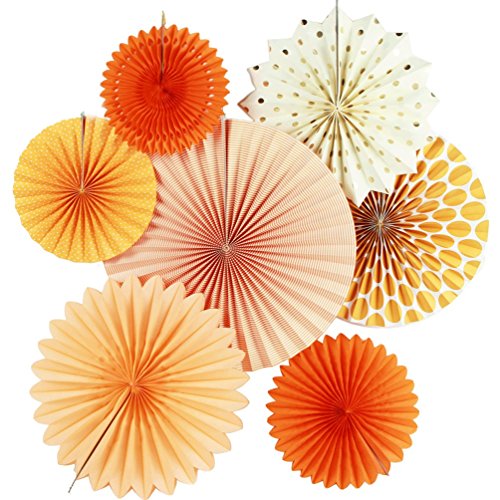 Product Cover SUNBEAUTY Pack of 7 Tissue Paper Fans Collection Orange Paper Fans Party Photo Backdrop Decorations
