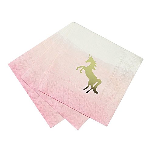 Product Cover Talking Tables Unicorn Party Supplies | Unicorn Cocktail Napkins | Great For Girls Party, Birthday Party, Baby Shower And Tea Party | Pink And Gold, 16 Pack