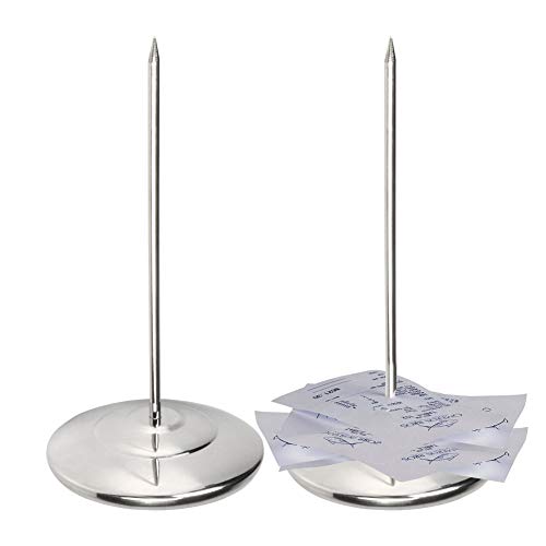 Product Cover Restaurant Receipt Holder, Stainless Steel Check Spindle with 3.2 Inch Round Base, Desk Straight Rod 6.3 Inch Long for Bill Fork Stick and Paper Memo Holder Spike, 2 Pcs