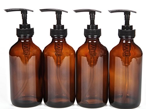 Product Cover Vivaplex, 4, Large, 8 oz, Empty, Amber Glass Bottles with Black Lotion Pumps