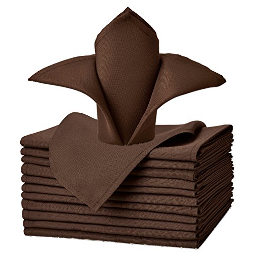 Product Cover VEEYOO Cloth Napkins - Set of 12 Pieces 17 x 17 Inch Solid Polyester Table Napkins - Soft Washable and Reusable Dinner Napkin for Weddings, Parties, Restaurant (Chocolate Napkins Cloth)