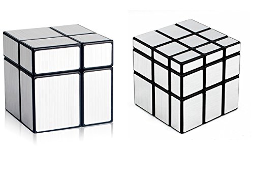 Product Cover D-FantiX Shengshou Mirror Cube Set, 2x2 3x3 Mirror Blocks 2x2x2 3x3x3 Speed Cube Bundle Irregular Speedcube Unequal Puzzle Toys Silver