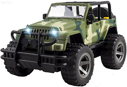 Product Cover WolVol Off-Road Military Fighter Car Toy - Friction Powered Toy Vehicle with Fun Lights & Sounds - 2 Doors Open - Great Gift for All Occasions for Kids Boys & Girl