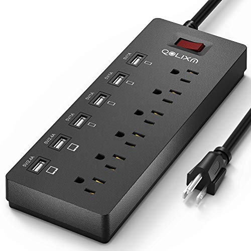 Product Cover Power Strip with USB Ports, QOLIXM Plug Strip with Built-in Surge Protector, 6-Foot Power Extension Cord (Black)