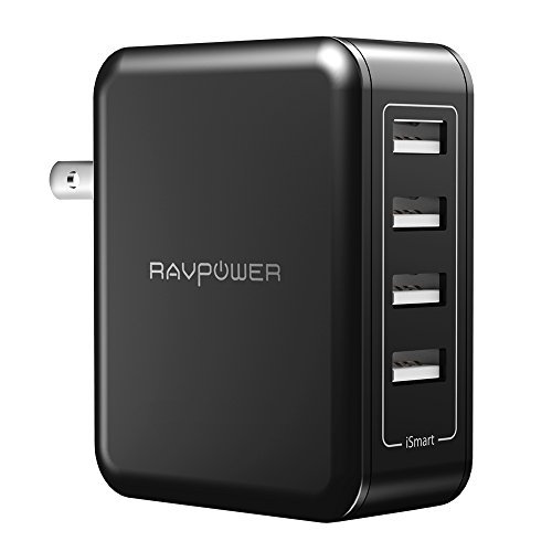 Product Cover RAVPower USB Wall Charger 40W 8A 4-Port Multi-Port Travel Charger Charging Station, Compatible iPhone 11 Pro XS Max XR X, Ipad Pro Air Mini, Galaxy S9 S8 Note 8 Edge, Smartphone, Tablet and More