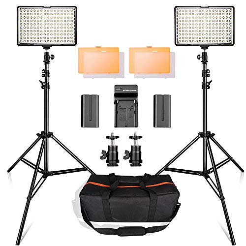 Product Cover LED Video Light Kit with 2M Light Stand, SAMTIAN 2-Pack Dimmable 3200K 5500K 160 LED Photo Light Panel Lighting Kit with Large Carry Case Charger Batteries for YouTube Studio Photography Shooting