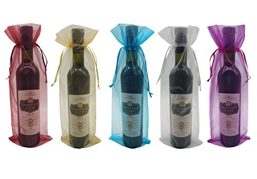 Product Cover Ankirol 20pcs Sheer Organza Wine Bags 5.5x14.5 inch Reusable Simple Bottle Wrap Dresses Festive Packaging Baby Shower Wedding Favors Samples Display Drawstring Pouches (Multi)