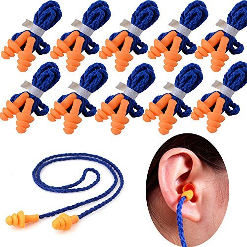 Product Cover 10 Pairs Soft Silicone Corded Ear Plugs Reusable Sleep Swim Noise Hearing Protection Earplugs Music Concerts Construction Shooting Hunting Motor Sports