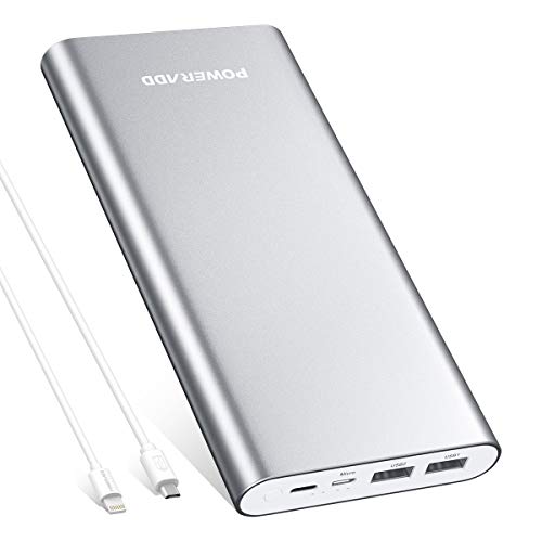 Product Cover POWERADD Pliot 4GS Plus 20000mAh External Battery Pack with 8-Pin & Micro Input Cable Power Bank 3.6A Fast Charger for iPhone 11 Xs Max XR X 8 Plus 7 Plus 6 Plus SE iPad Pro iPod and Samsung-Silver