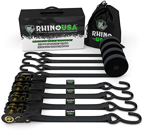 Product Cover RHINO USA Ratchet Tie Down Straps (4PK) - 1,823lb Guaranteed Max Break Strength, Includes (4) Premium 1