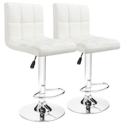 Product Cover Furmax Bar Stools Modern Pu Leather Swivel Adjustable Hydraulic Bar Stool Square Counter Height Stool Set of 2(White)