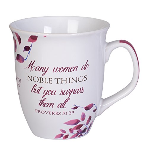 Product Cover Proverbs 31 Woman Pink White Leaves 16 Ounce Ceramic Stoneware Coffee Mug (1)