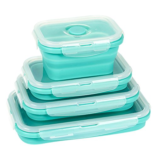 Product Cover Juvale 4-Pack BPA Free Collapsible Silicone Food Storage Bento Lunch Box Meal Prep Containers, 4 Sizes
