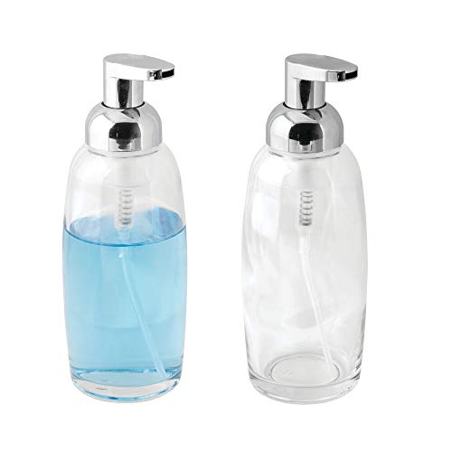 Product Cover mDesign Modern Glass Refillable Foaming Soap Dispenser Pump Bottle for Bathroom Vanity Countertop, Kitchen Sink - Save on Soap - Vintage-Inspired, Compact Design - 2 Pack - Clear/Chrome