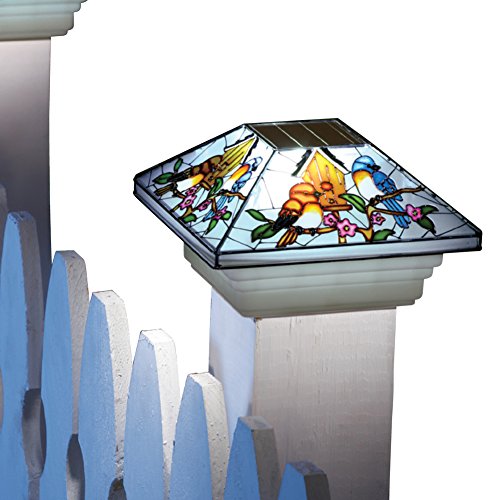 Product Cover Collections Etc Solar Fence Stained Glass Effect Bird Post Light Cap
