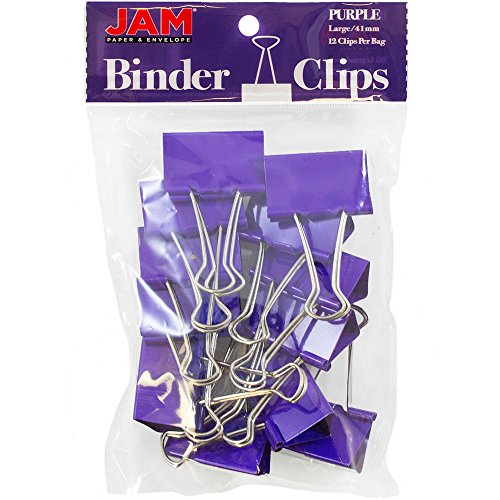 Product Cover JAM PAPER Colorful Binder Clips - Large - 1 1/2 Inch (41 mm) - Purple Binderclips - 12/Pack