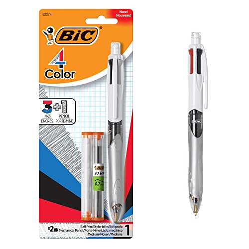 Product Cover BIC 4-Color 3+1 Ball Pen and Pencil, Medium Point (1.0mm), 0.7mm Lead, Assorted Inks, 1-Count