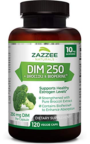 Product Cover Zazzee DIM 250 mg, 120 Veggie Caps, Plus 10 mg BioPerine, 4 Month Supply, Plus Pure Broccoli Extract, Vegan and Non-GMO, 250 mg of DIM per Capsule