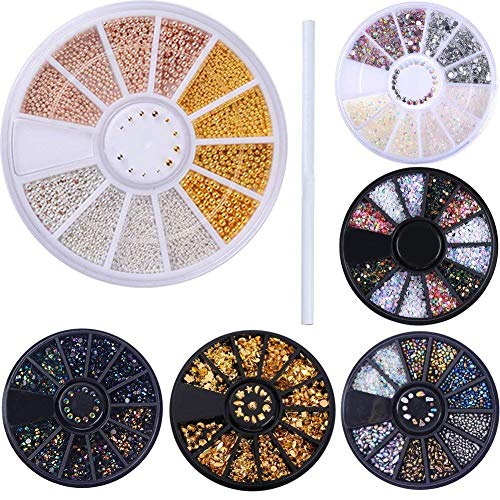 Product Cover NICOLE DIARY 6 Boxes Chameleon Nail Beads Rhinestones Stone Resin Gold Metal Studs Irregular 3D Decoration Colorful Nail Art with 1Pc Wax Pen Rhinestone Picker Easily Picking Up Tools