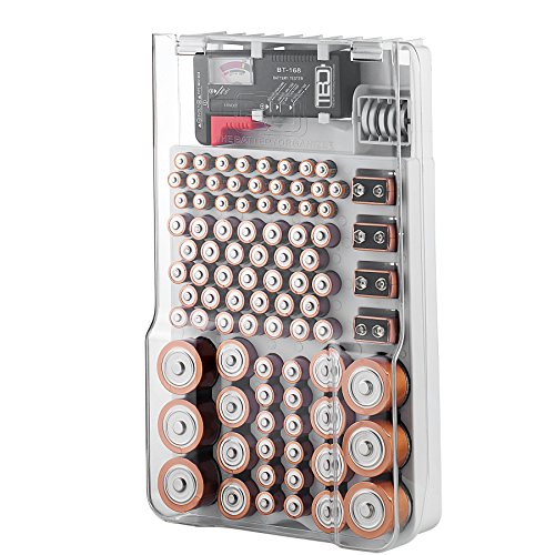 Product Cover The Battery Organizer Storage Case with Hinged Clear Cover, Includes a Removable Battery Tester, Holds 93 Batteries Various Sizes