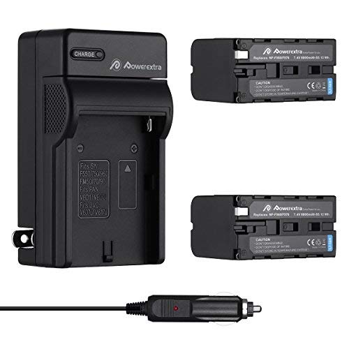 Product Cover Powerextra 2 Pack Replacement Sony NP-F970 Battery 8800mAh and Charger for Sony DCM-M1 MVC-CD1000 HDR-FX1 DCR-VX2100E DSR-PD190P NEX-FS700RH HXR-NX3 Camera as NP-F930 NP-F950 NP-F960