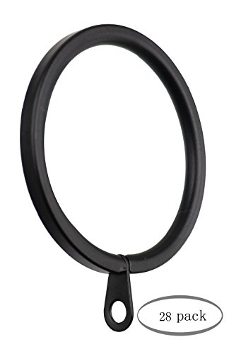 Product Cover Meriville 28 pcs Black 1.5-Inch Inner Diameter Metal Flat Curtain Rings with Eyelets, Fits Up to 1 1/4-Inch Rod