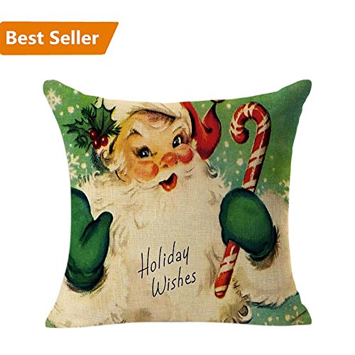 Product Cover Christmas Pillow Case,Beautyvan Christmas Linen Square Throw Flax Pillow Case Decorative Cushion Pillow Cover (D)