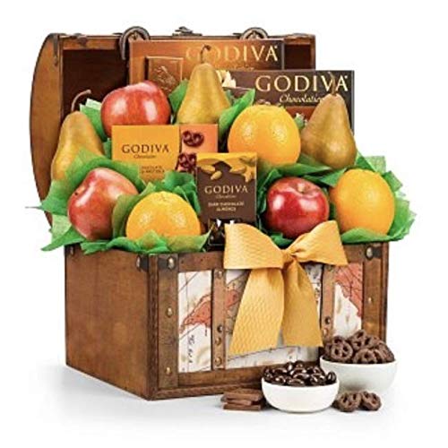 Product Cover GiftTree Fresh Fruit & Godiva Chocolate Gift Basket | Includes Gourmet Chocolates and Confections from Godiva | Fresh Pears, Crisp Apples, Juicy Oranges in a Reusable Container