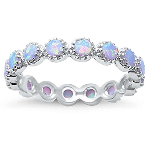 Product Cover Oxford Diamond Co Sterling Silver Round Lab Created White Opal Eternity Ring Sizes 4-11