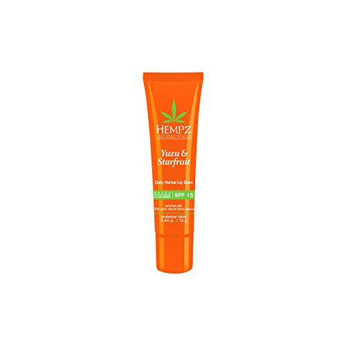 Product Cover Hempz Yuzu & Starfruit Daily Herbal Lip Balm with SPF 15, .44 oz. - Scented Lip Moisturizer with Sunscreen - Broad Spectrum SPF 15, Protection against UVA/UVB rays - 100% Natural Hemp Seed Oil