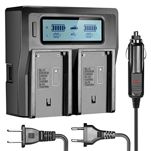 Product Cover Neewer Dual-Channel LCD Display Battery Charger with 3 Plug(US Plug,EU Plug,Car Adapter) for Sony NP-F550/F570/F750/F770/F930/F950/F960/F970, NP-FM50/FM500H/QM71/QM91/QM71D/QM91D Camcorder Batteries