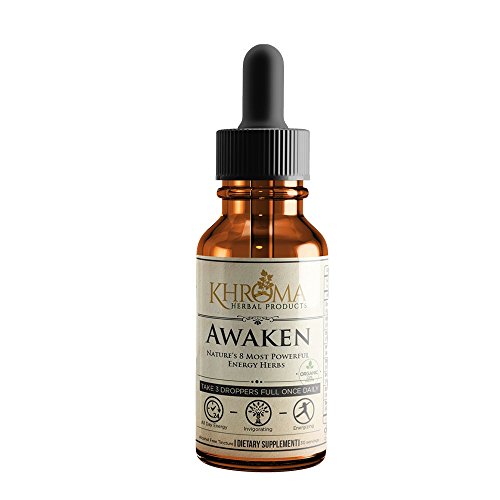 Product Cover Awaken - Organic Energy Supplement - 2 oz Liquid Energy Formula in a Glass Bottle - by Khroma Herbs