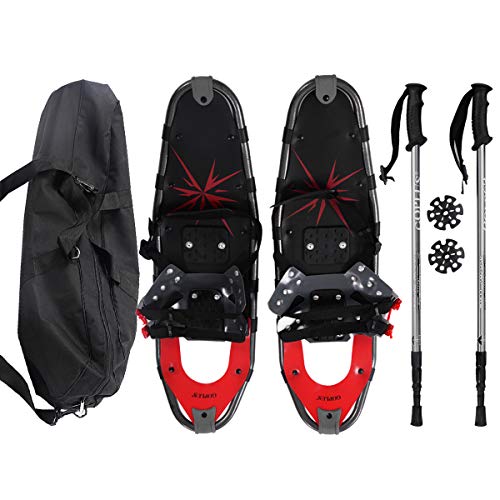 Product Cover Goplus Snowshoes All Terrain Sports 27'' with Anti-Shock Adjustable Poles & Carrying Bag for Adults Snow Shoes, Red