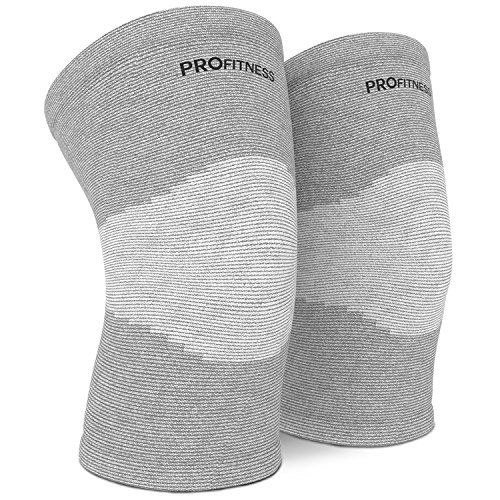 Product Cover ProFitness Bamboo Knee Sleeve for Joint Pain Improved Circulation Compression - Effective Support for Running, Jogging,Workout, Walking, Hiking and Recovery (Small, Gray)