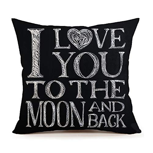 Product Cover 4TH Emotion Valentine's Day Home Decor Throw Pillow Case Cushion Cover 18 x 18 Inch Cotton Linen (I Love You to The Moon and Back)