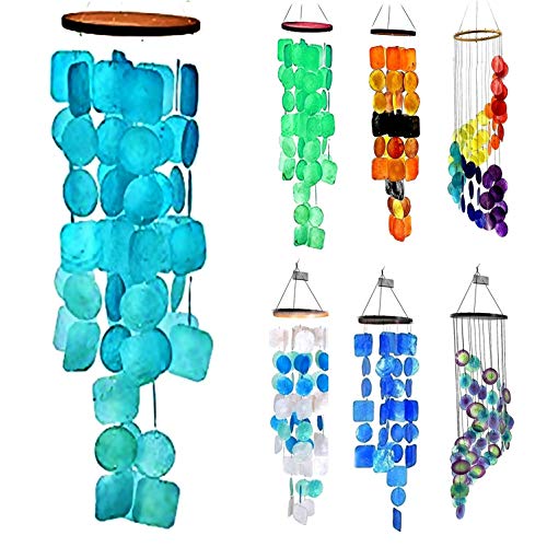 Product Cover Bellaa 20744 Amazing Grace Wind Chimes Hanging Windchimes Unique Outdoor Garden Patio Large Chime Home Decor Memorial Memory Gifts Sea Shell Beach Decoration Capiz Mobile Lawn Porch 26 inch Turquoise