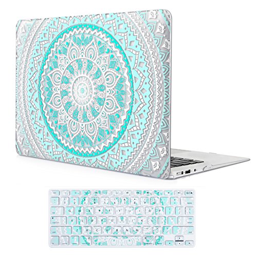 Product Cover iCasso Macbook Air 13 inch Rubber Coated Soft Touch Hard Shell Protective Case Cover For Macbook Air 13 Inch Model A1369/A1466 With Keyboard Cover (Blue&White Medallion)
