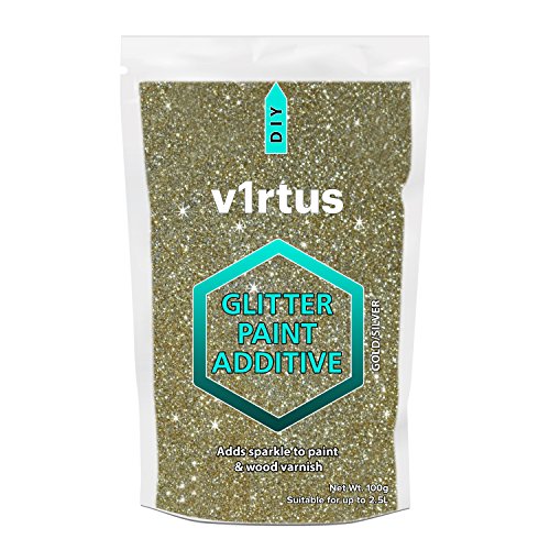 Product Cover V1RTUS Gold/Silver (50/50) Glitter Paint Crystal Additive 100g / 3.5oz for Acrylic, Latex, Emulsion - use Interior/Exterior - Wall, Ceiling, Wood, Metal, Varnish, Dead Flat, Matte