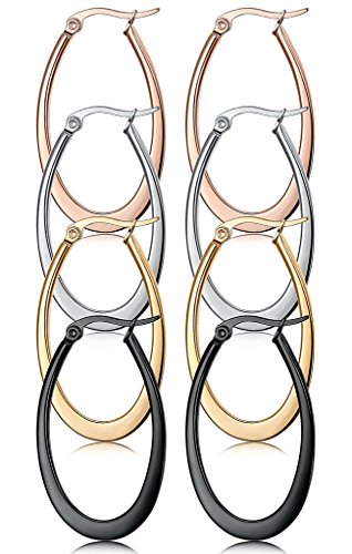 Product Cover Jstyle 4 Pairs a Set Stainless Steel Teardrop Hoop Earrings for Women 35MM