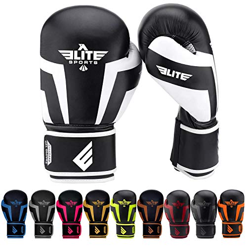 Product Cover Elite Sports New Item Standard Adult Kickboxing, Muay Thai Sparring Training Boxing Gloves, White, 14 oz.