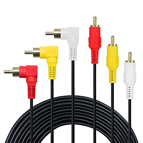 Product Cover 3 RCA Cable(3FT) - Premium Gold Plated 90 Degree Right Angle RCA Audio/Video Cable 3 Male to 3 Male Composite Video Audio A/V AV Cable