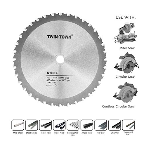 Product Cover TWIN-TOWN 7-1/4-Inch 36 Tooth Steel and Ferrous Metal Saw Blade with 5/8-Inch DMK Arbor