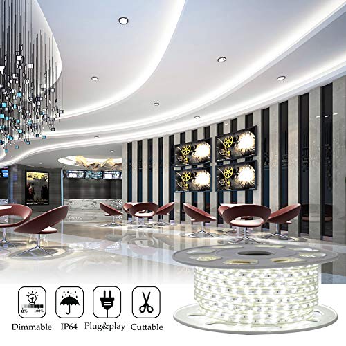 Product Cover Shine Decor 7x10mm LED Strip Lights, 110V Dimmable Flexible Waterproof Rope Lights, 60LEDs/M, for Indoor Outdoor Ambient Commercial Lighting Decoration, Accessories Included, 50ft 6500K Cool White