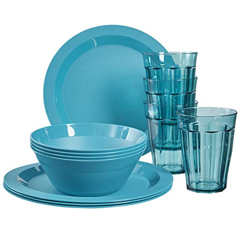 Product Cover Cambridge Plastic Plate, Bowl and Tumbler Dinnerware | 12-piece set Teal