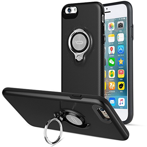 Product Cover iPhone 6 Case with Ring Kickstand by ICONFLANG, 360 Degree Rotating Ring Grip Case for iPhone 6 Dual Layer Shockproof Impact Protection Apple iPhone 6 Case Black Compatible with Magnetic Car Mount