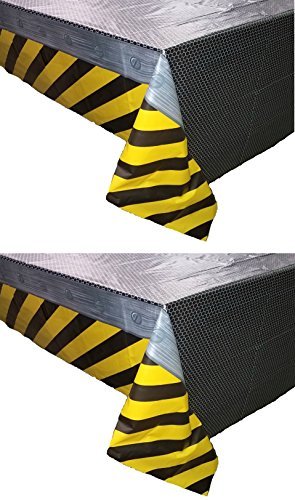 Product Cover 2 Pack Construction Zone All Over Print Birthday Plastic Table Cover, 54 x 108, Yellow/Black/Gray